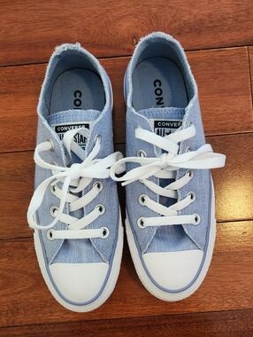 Converse Women's Low Top Canvas Sneakers in Light Blue and White